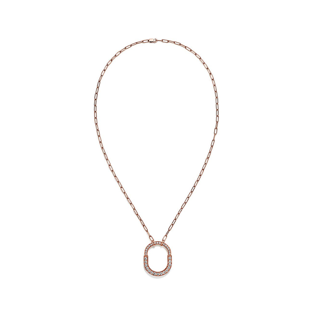 Tiffany Lock Pendant Pave Diamonds 18K Gold Necklace