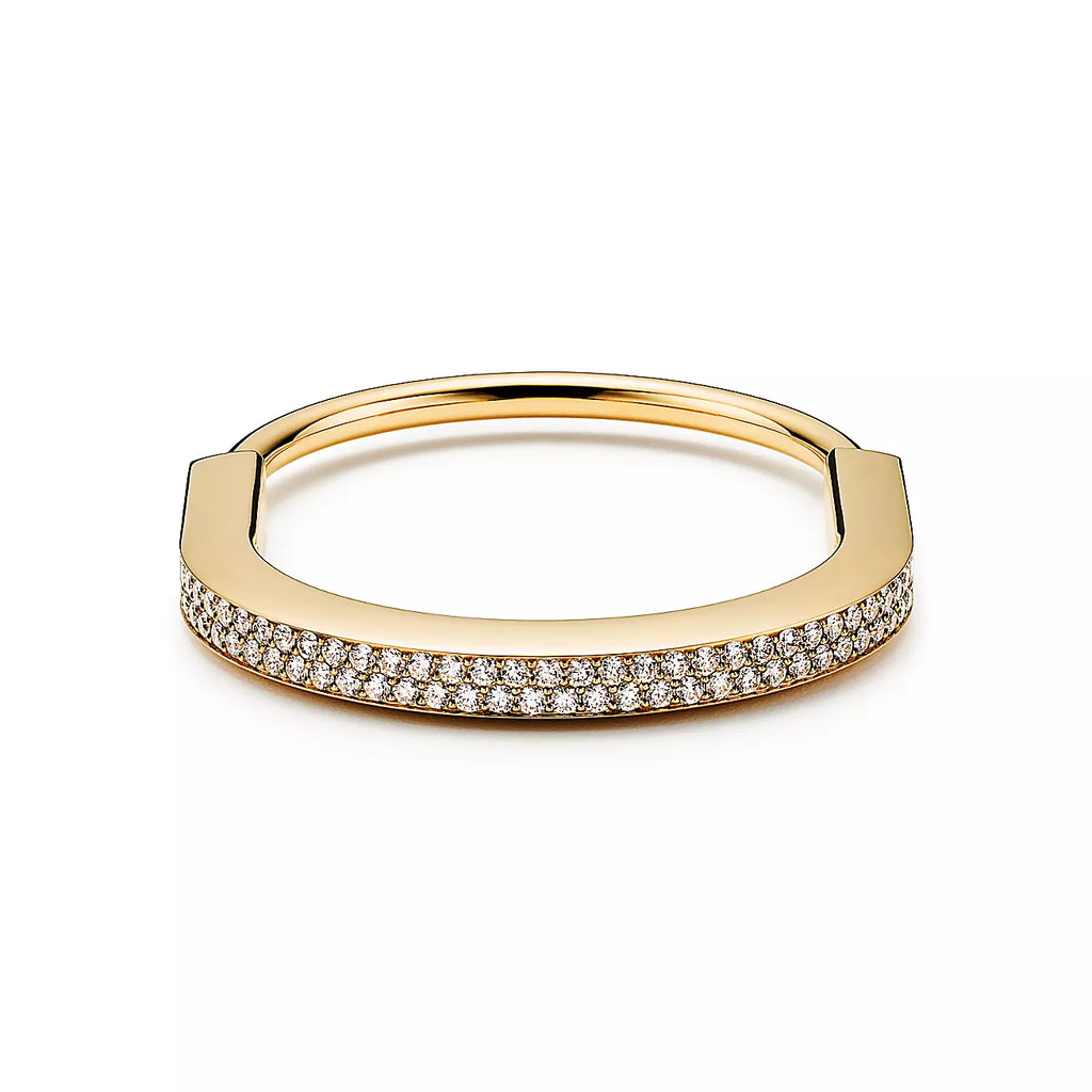 Tiffany Lock Bangle Full Pave Diamonds 18K Gold Bracelet