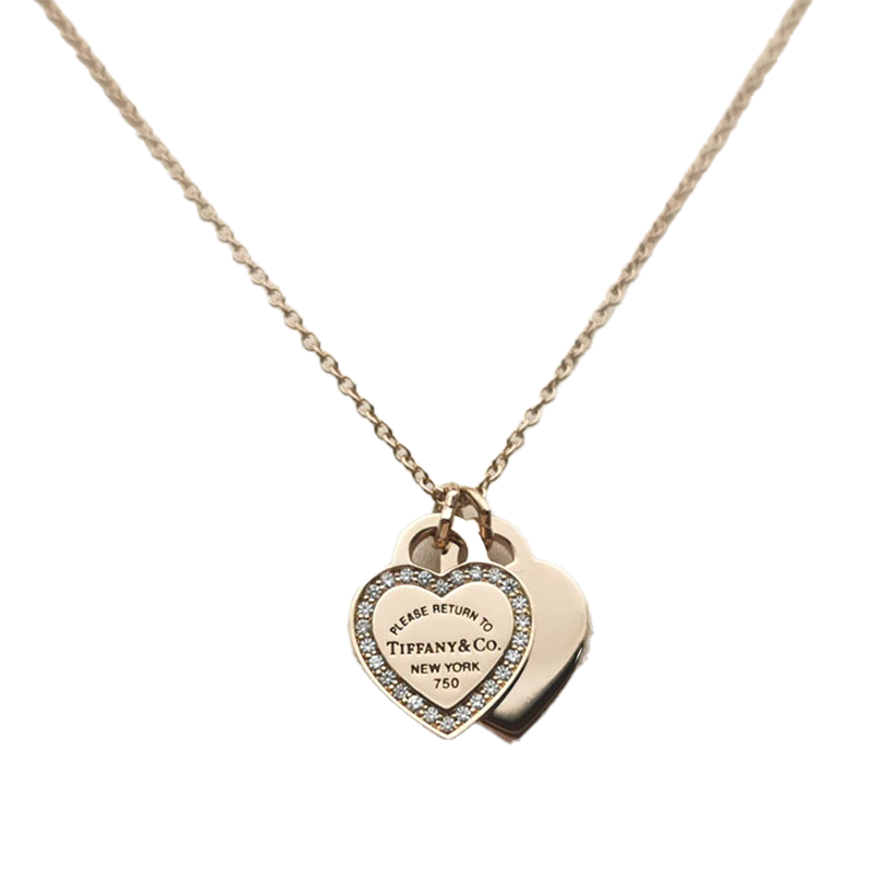 Tiffany Red Double Heart Diamond 18K Gold Necklace