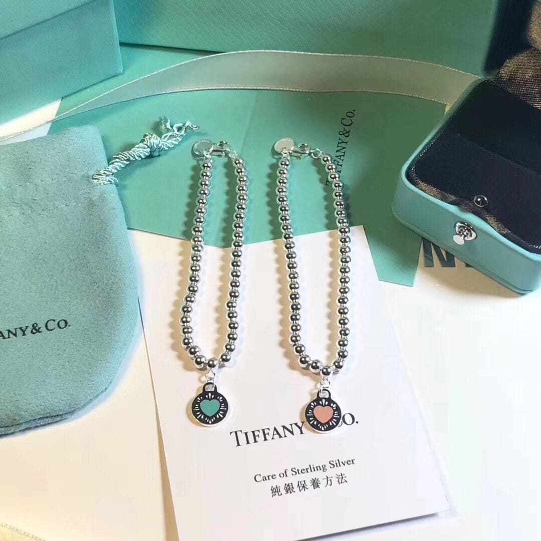 Tiffany Return to Love Blue Heart Tag Bead 18K Gold Bracelet