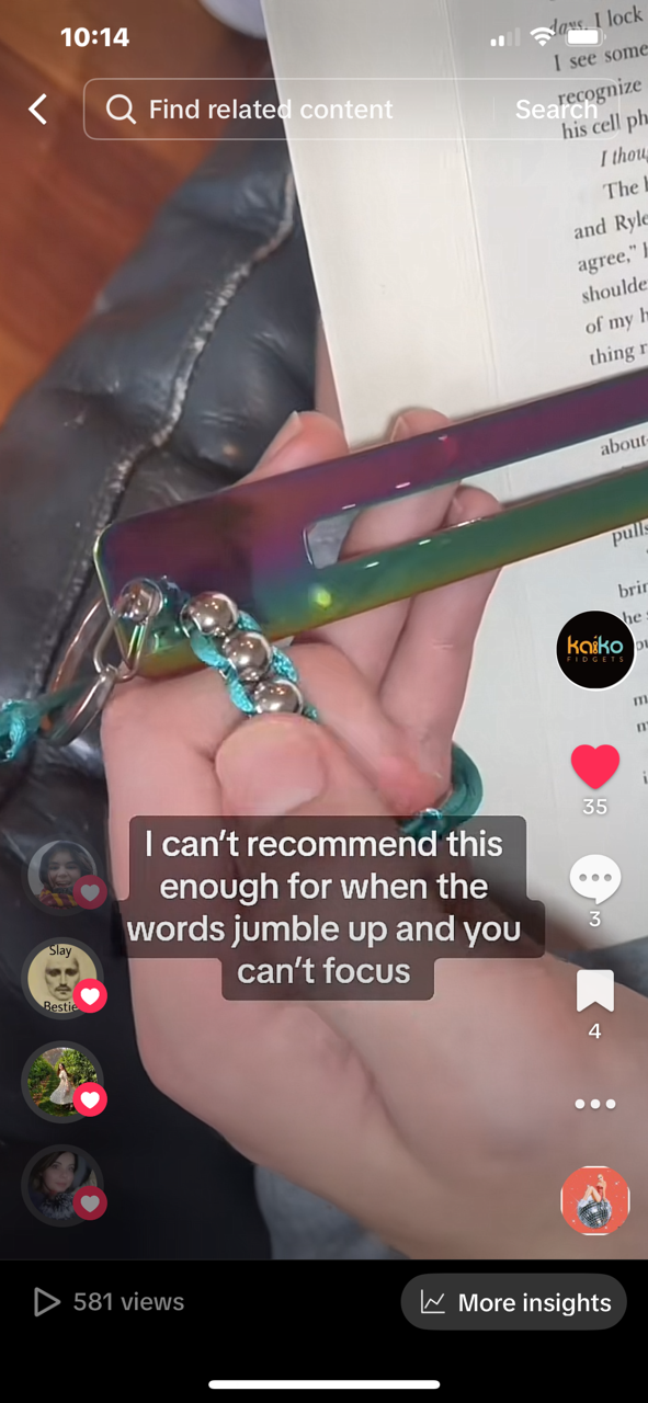 Metal Bookmark with Fidget Hook & Reading Guide   - Fidgets not included