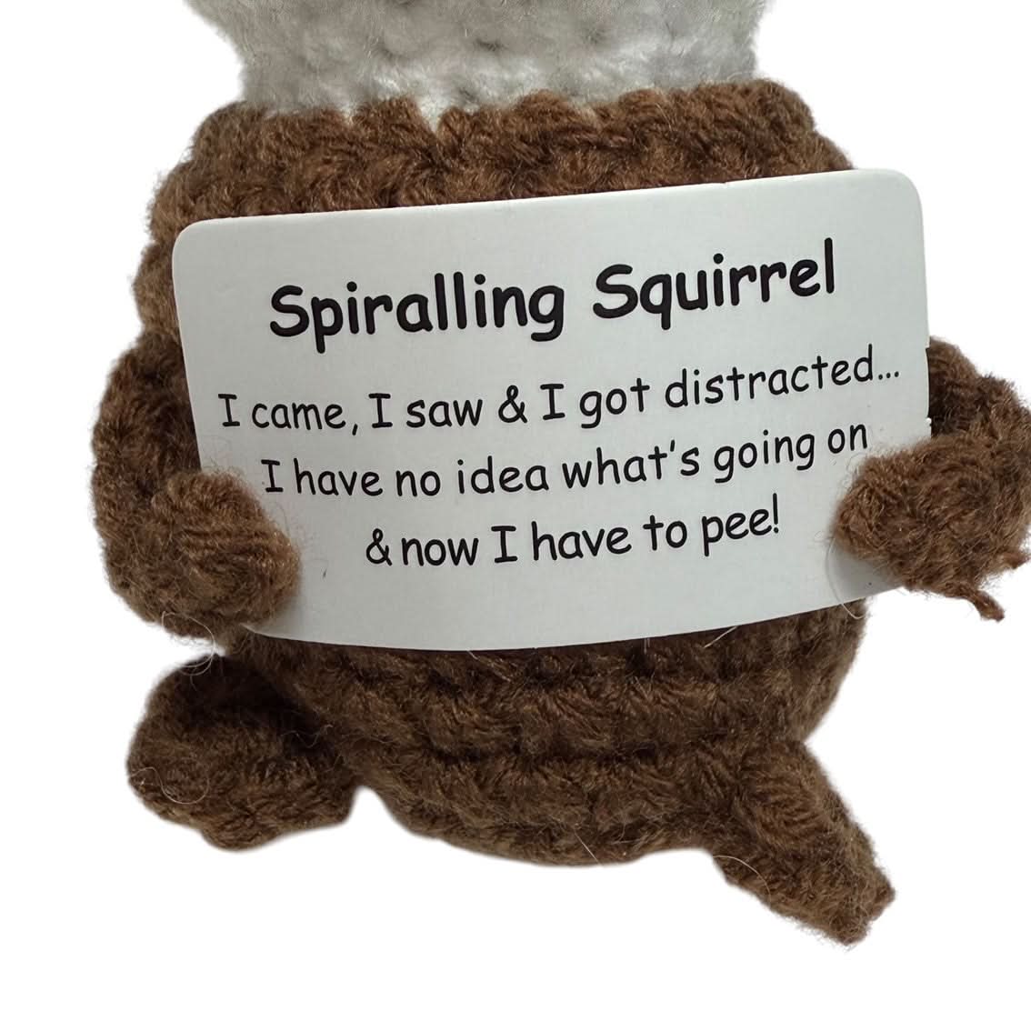 Spiralling Squirrel- Mini Hand Crochet Plush Support