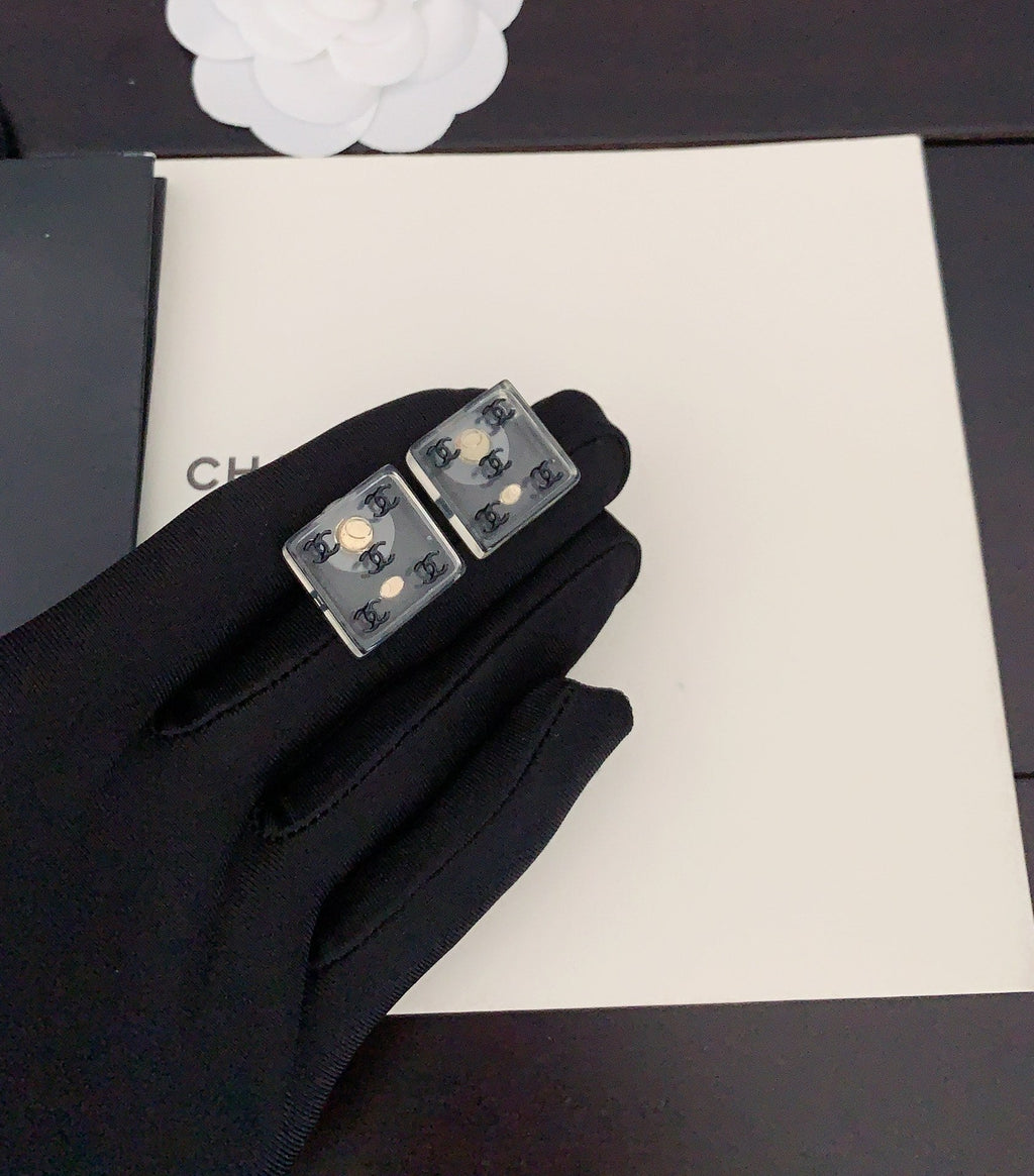Chanel Transparent Resin 18K Gold Earrings