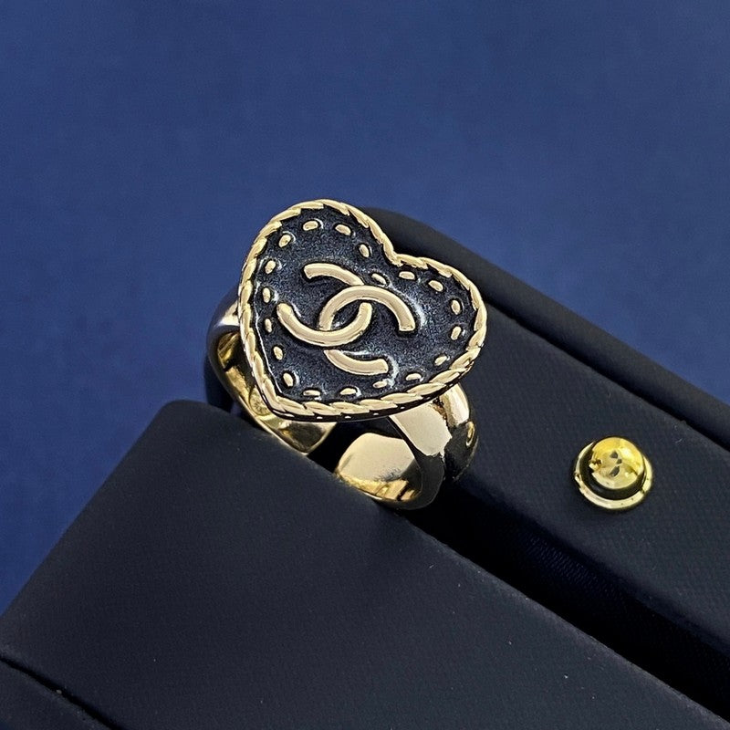 Chanel Black Open 18K Gold Ring