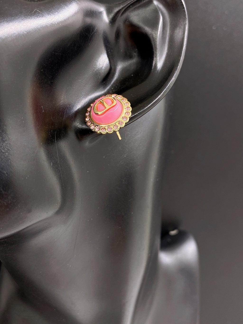 Chanel Pink Crystal 18K Gold Earrings