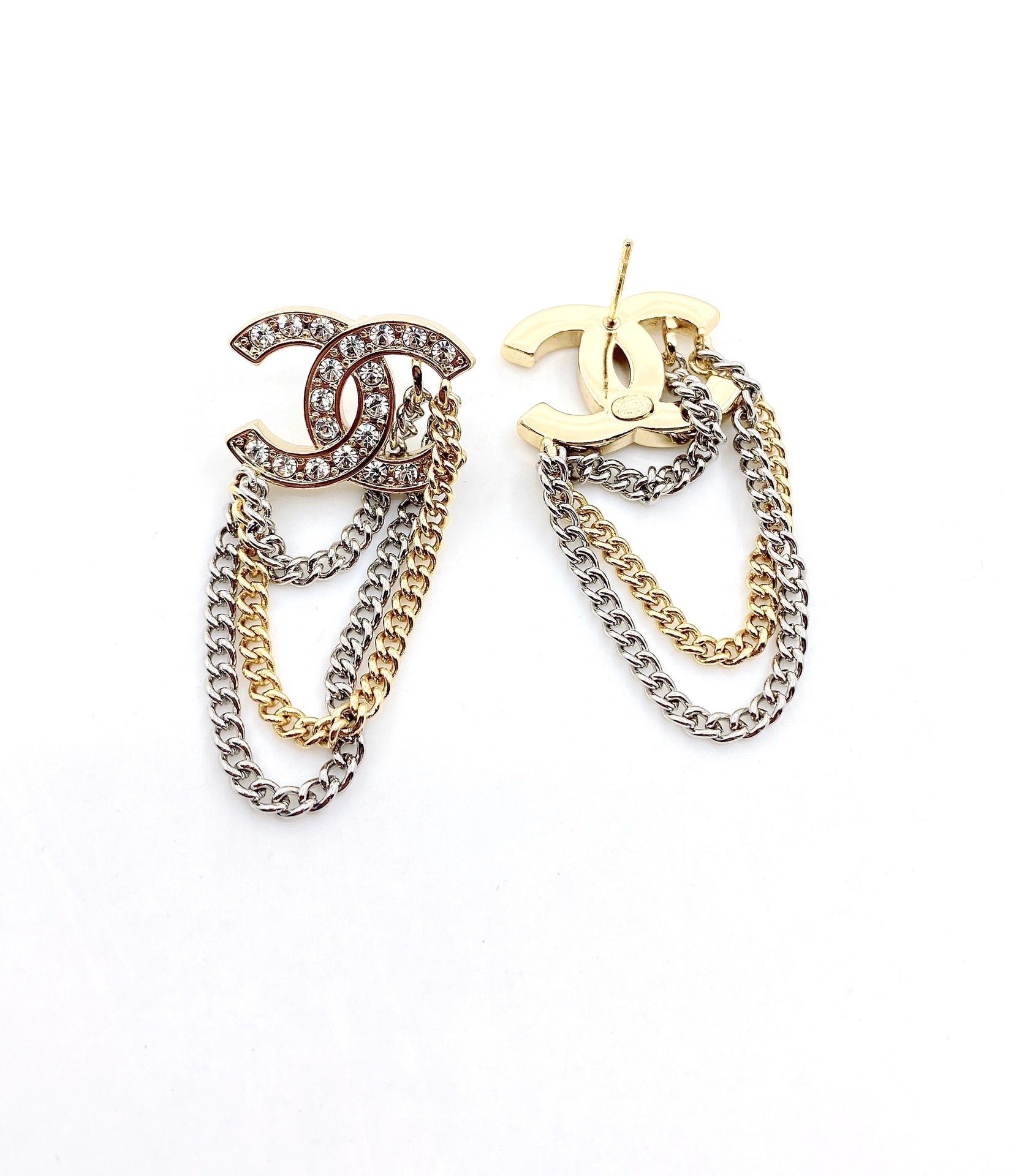 Chanel Chain Pendant 18K Gold Earrings