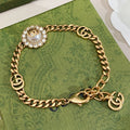 Gucci Double Interlocking Gucci Pearl Chain 18K Gold Bracelet