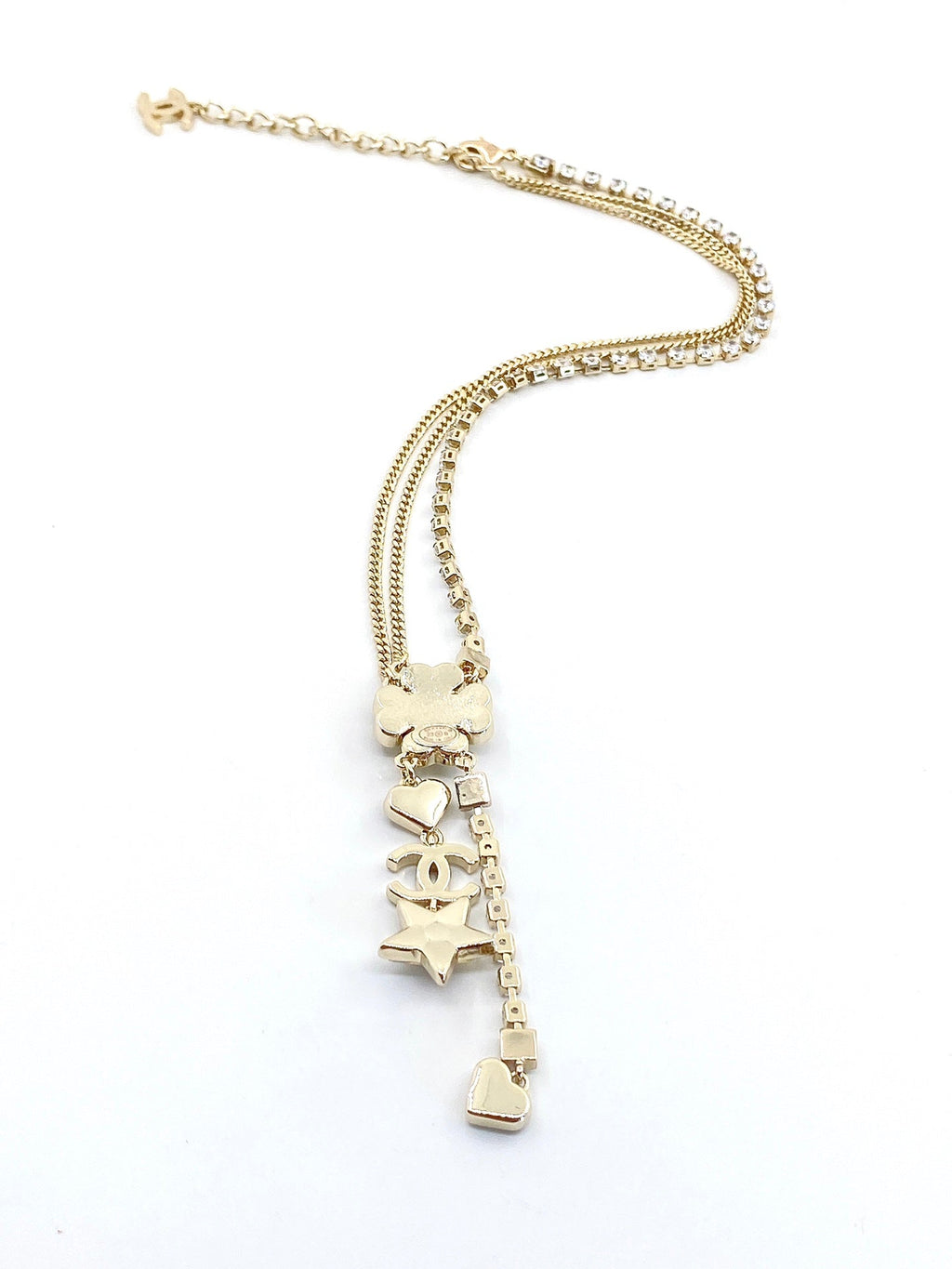 Chanel Heart Crystals Chain 18K Gold Necklace