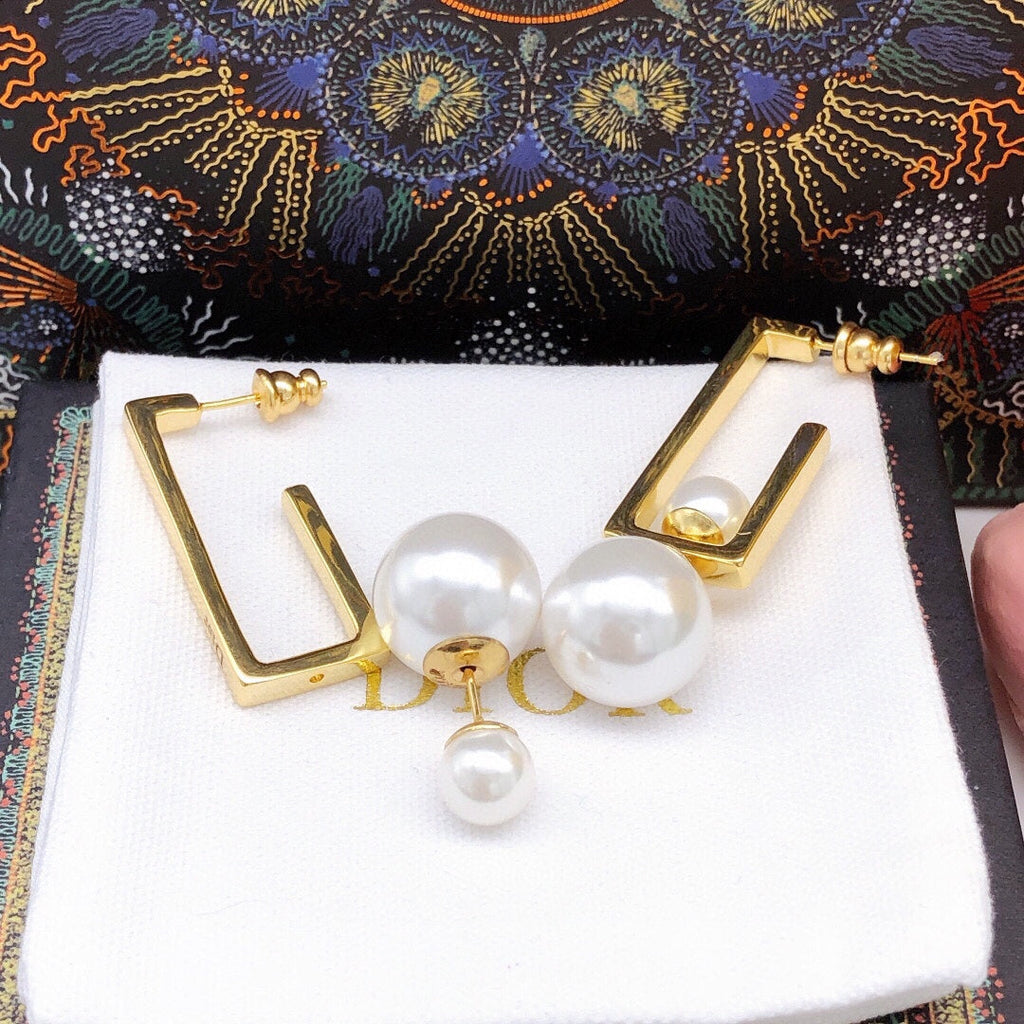 Dior Square Pearl 18K Gold Earrings