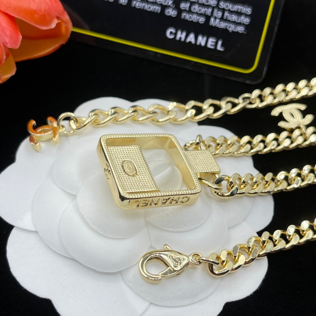 Chanel Bag Pendant Chain 18K Gold Necklace