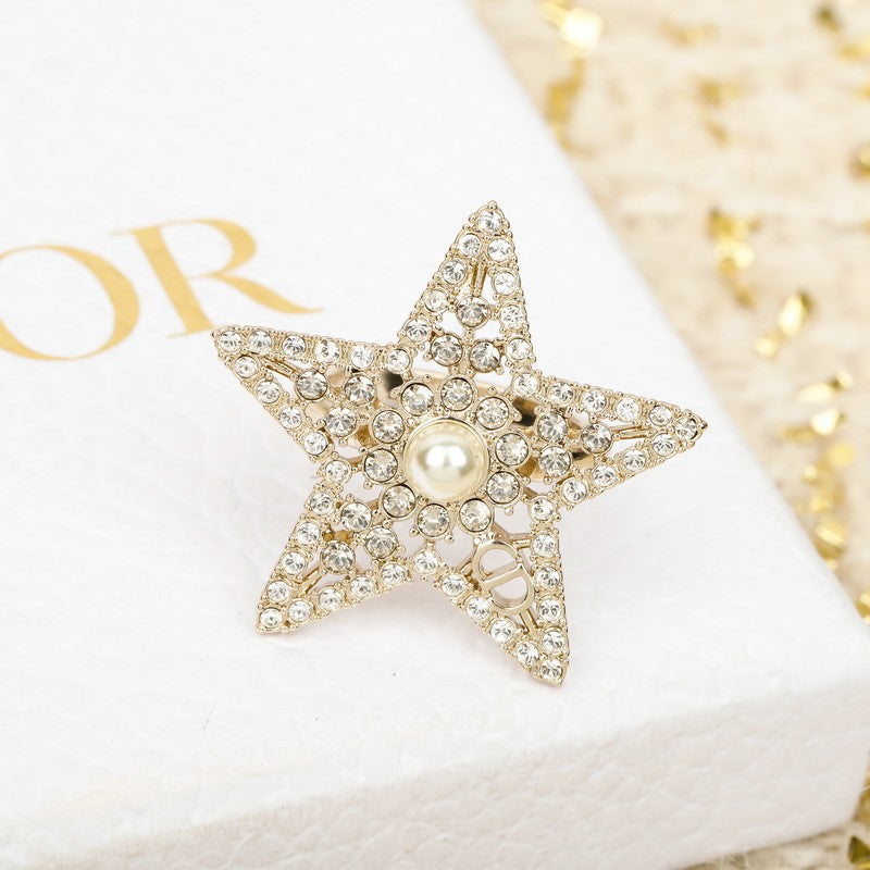 Dior Star Diamond 18K Gold Brooch