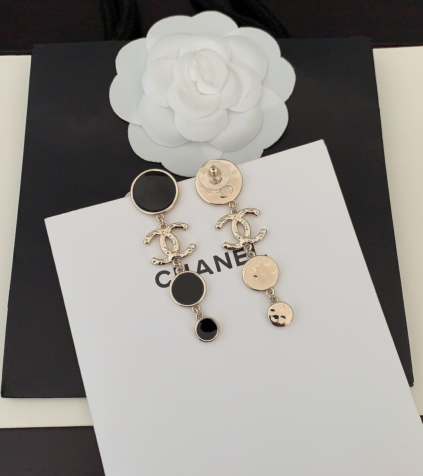 Chanel Black Crystals 18K Gold Earrings