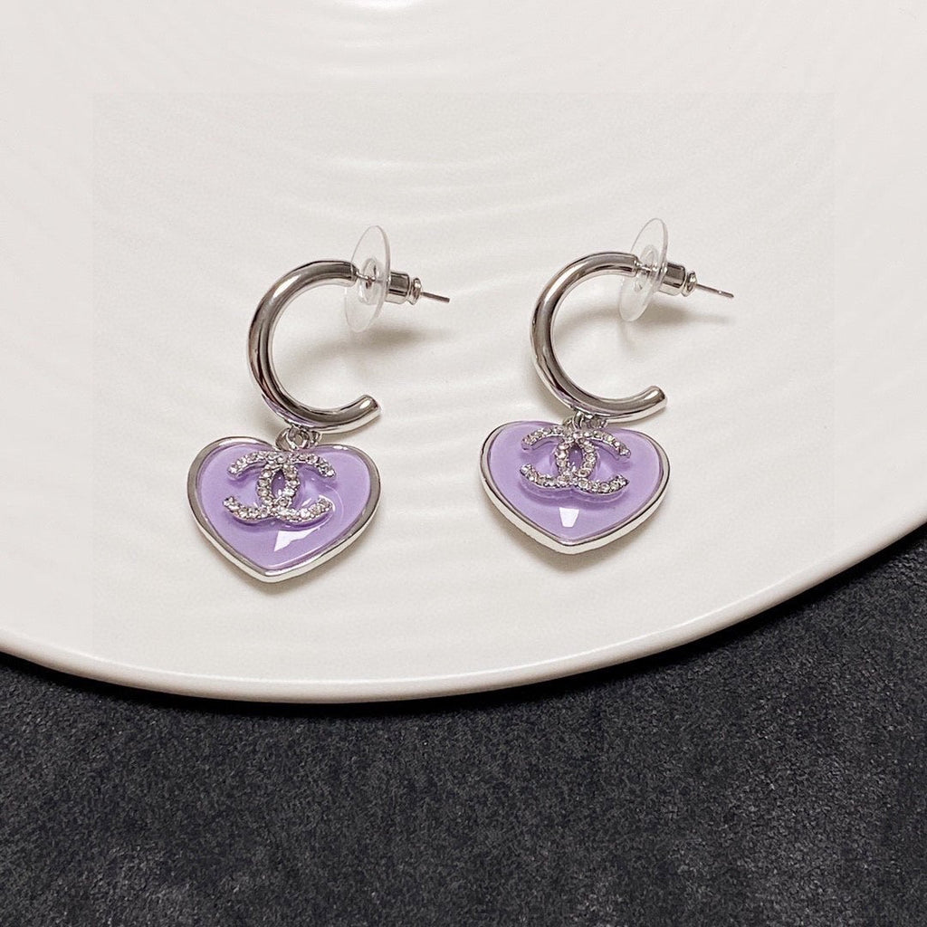 Chanel Purple Heart 18K Gold Earrings
