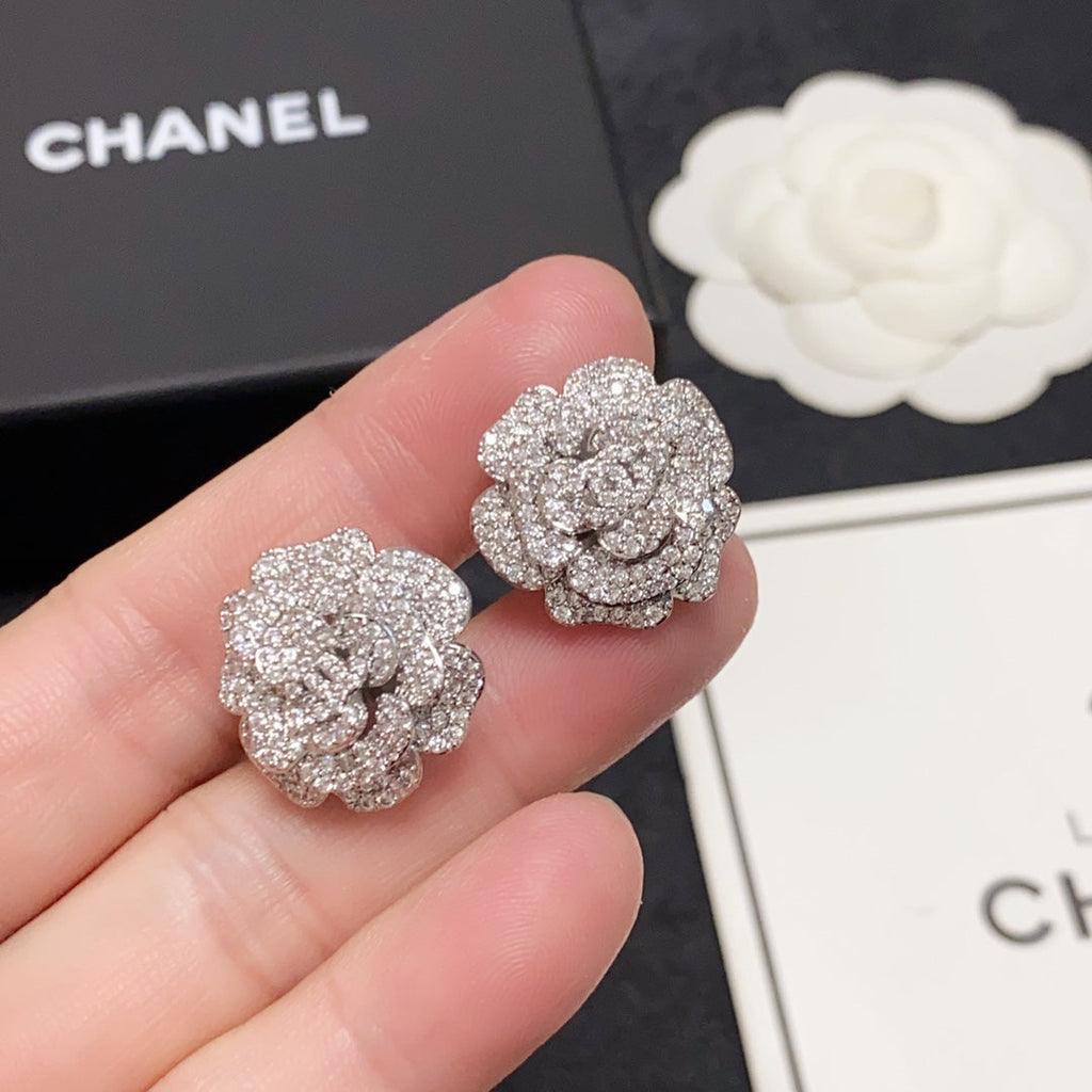 Chanel Camellia Diamond 18K Gold Earrings