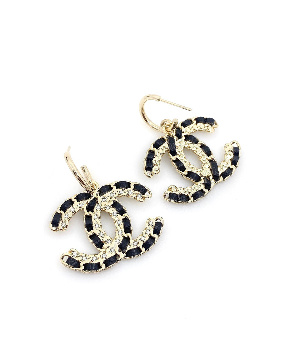 Chanel Pendant Leather 18K Gold Earrings