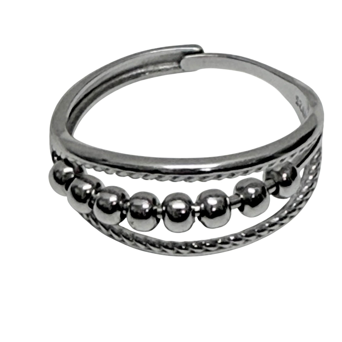 Nyra Fidget Ring -  Adjustable Sterling Silver Rolling Beads  for Anxiety
