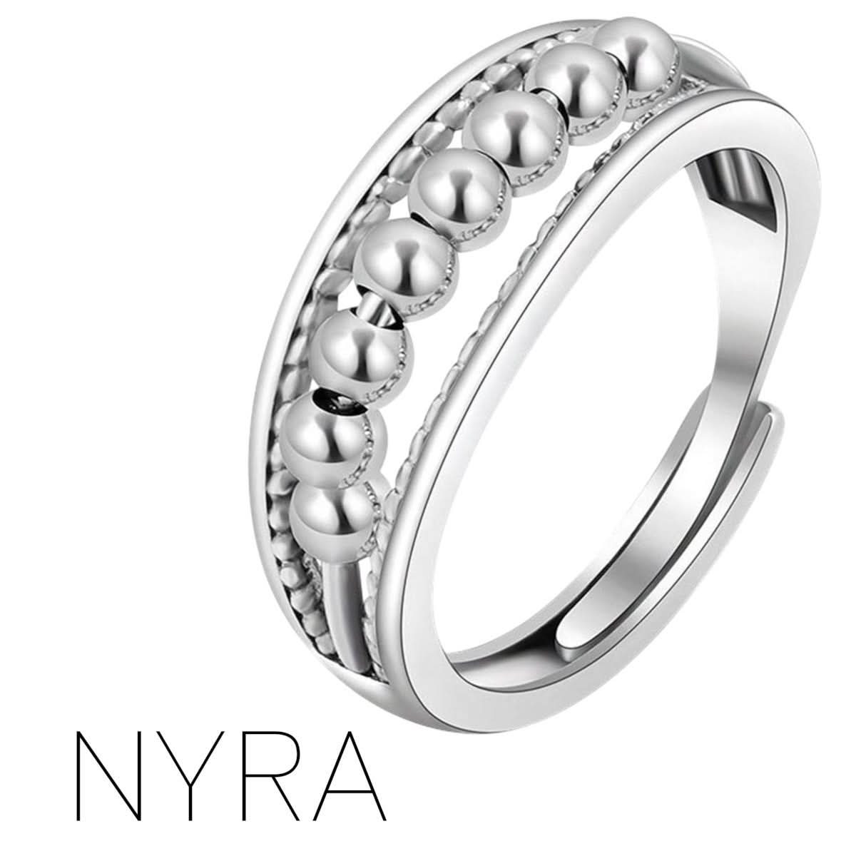 Nyra Fidget Ring -  Adjustable Sterling Silver Rolling Beads  for Anxiety