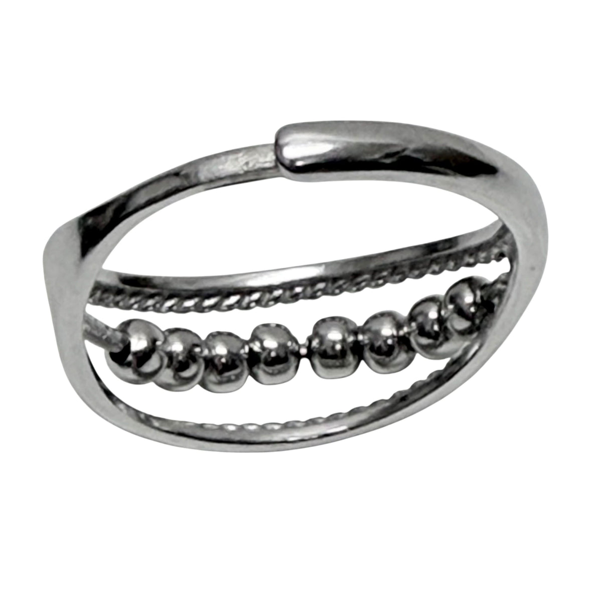 Nyra Fidget Ring -  Adjustable Sterling Silver Rolling Beads  for Anxiety